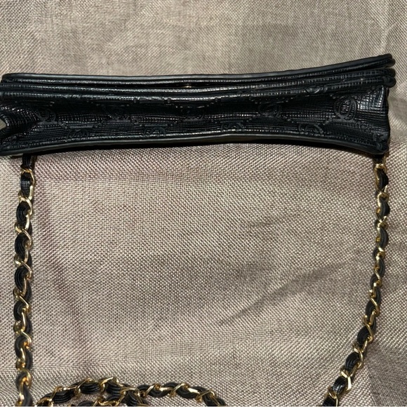 Bebe Black Los Angeles Snap Logo Embossed Crossbody Faux Leather and Chain Bag - Picture 9 of 14